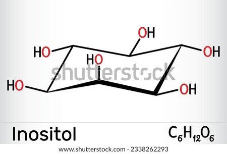 Inositol, myo-inositol,  vitamin-like essential nutrien molecule, vitamin B8. Structural chemical formula and molecule model. Vector illustration