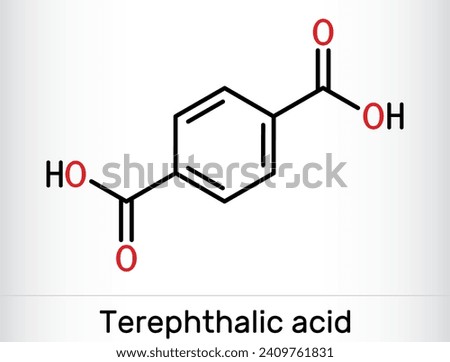 Terephthalic acid molecule. It is benzenedicarboxylic acid, precursor to the polyester PET. Skeletal chemical formula. Vector illustration