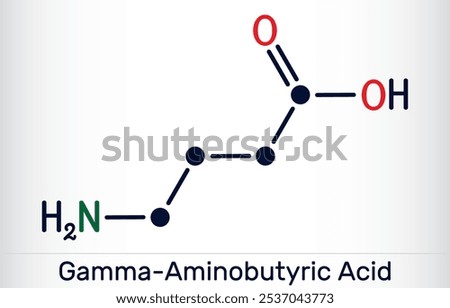 Gamma - aminobutyric acid (GABA) molecule. Chemical structure of relaxation neurotransmitter. Vector illustration