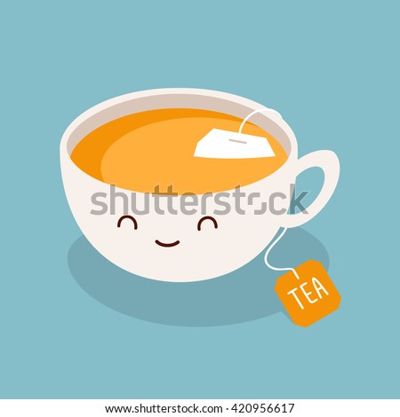 Cute cartoon cup of green tea. Vector illustration