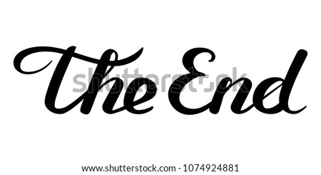The End handwritten inscription. Black on white closing movie frame. Hand drawn phrase. Editable vector shape illustration.