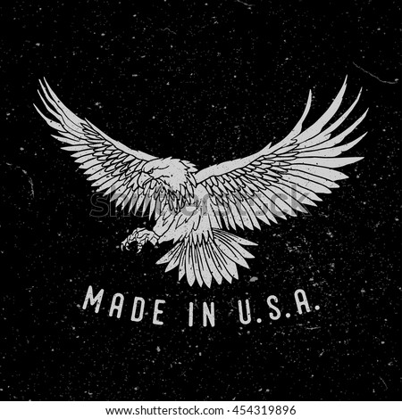 Eagle with slogan Made in USA. Great for Badge Label Sign  Logo Design. Premium Retro Style Drawing. Hand crafted Vector illustration.