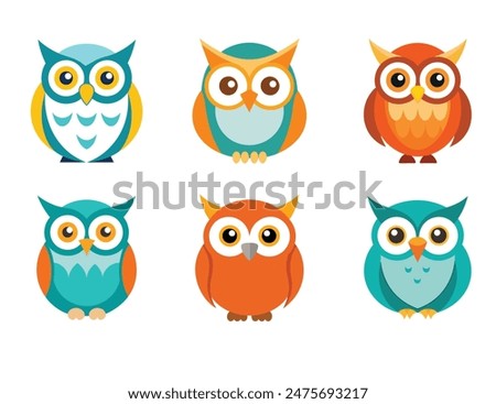 stylish and cute bubo vector icon set for creative designs projects, minimalistic cute bright bubo icon set logo vector illustration