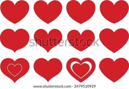 set of red heart icons, collection of red heart vector icons