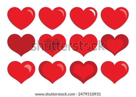 set of red heart icons, collection of red heart vector icons