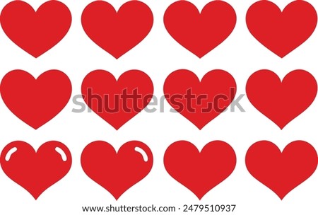 set of red heart icons, collection of red heart vector icons