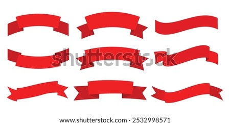 Set of Creative Red Ribbon Vector Illustrations.