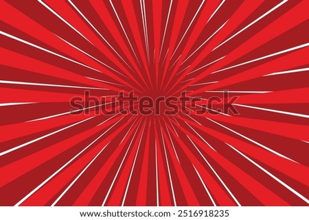 Red rays poster. Popular ray star burst background television vintage. Dark-red and light-red abstract texture with sunburst, flare, beam. Retro art design.