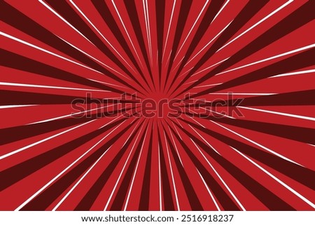 Red rays poster. Popular ray star burst background television vintage. Dark-red and light-red abstract texture with sunburst, flare, beam. Retro art design.