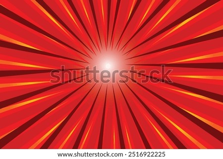 Red rays poster. Popular ray star burst background television vintage. Dark-red and light-red abstract texture with sunburst, flare, beam. Retro art design. Sun glow bright pattern