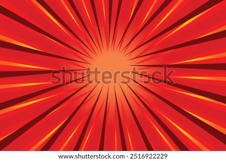 Red rays poster. Popular ray star burst background television vintage. Dark-red and light-red abstract texture with sunburst, flare, beam. Retro art design. Sun glow bright pattern