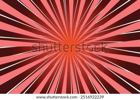 Red rays poster. Popular ray star burst background television vintage. Dark-red and light-red abstract texture with sunburst, flare, beam. Retro art design. Sun glow bright pattern