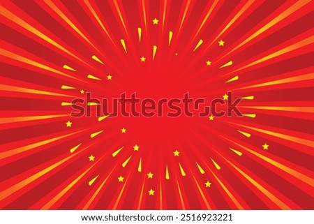 Dark-red and light-red abstract texture with sunburst, flare, beam. Retro art design. Red rays poster. Popular ray star burst background television vintage. Sun glow bright pattern design