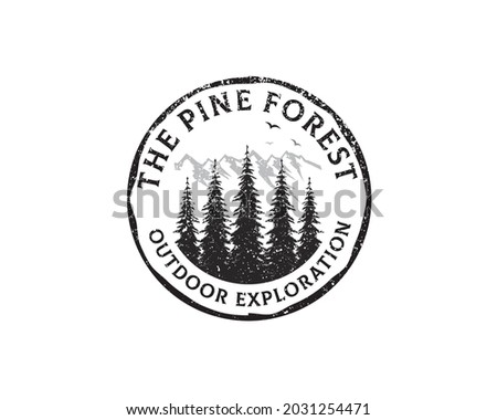 Round Emblem logo label of Rustic Retro Vintage Hemlock, Evergreen, Pines, Spruce, Cedar trees
