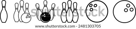 Bowling game Pin Icon vector isolated on white background. Bowling icon, ball and pin. Bowling Outline, Sports Vector illustration Line Art. ball game line with the pins.