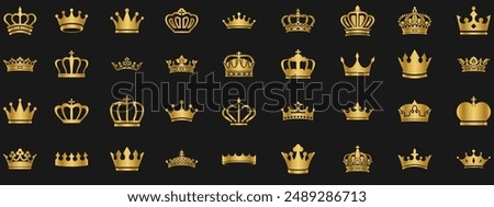 Big collection quality Golden crowns. Gold Crown icon set. Collection of crown silhouette. Gold Crown vector collection, royal luxury symbols. Crown icon set. leadership award, victory symbol.