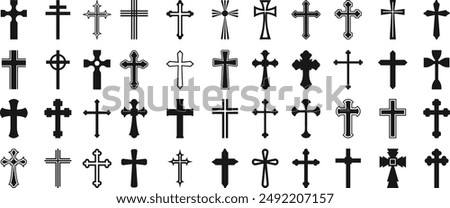 Christian cross vector symbol flat style. Set of different crosses icon