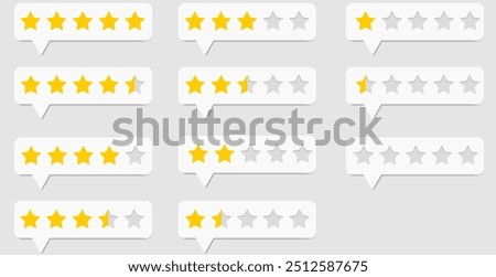 Five star rating, positive feedback 3d style. Customer review with five metallic golden stars in speech bubble. Service satisfaction, quality, good rate vector illustration. rating review flat icon