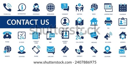 Contact Us icons set. Chat, support, message, phone. Web and mobile icon.