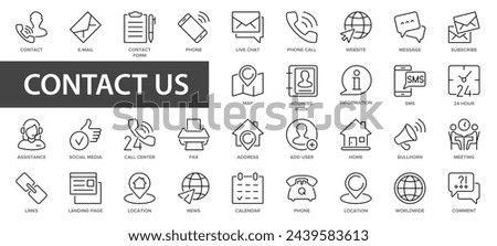 Contact Us line icons set. Chat, support, message, phone. Web and mobile icon.