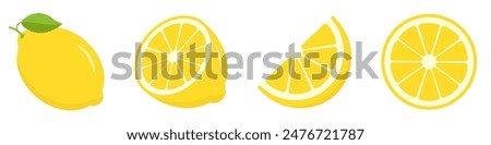 Fresh lemon fruits icon set. Yellow lemon fruit vector.