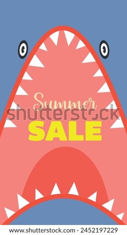Summer Sale Vertical Banner with Shark Post for social media Flat style