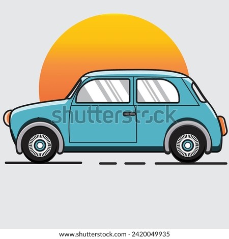 vintage blue mini cooper vector, car vector, car illustration, car vintage vector