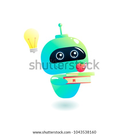 Bot is learning. Study chatbot with book. Online education. Vector cartoon illustration