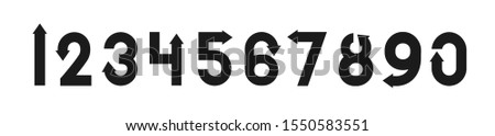 Font numbers design with black arrow. Flat logo design. Vector typeface modern typography.