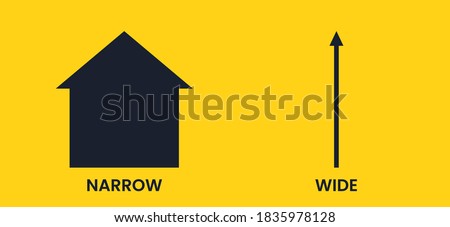 Wide and narrow black up arrow on a yellow background. Antonyms vector banner