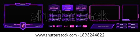 The modern theme for screen panel . The overlay frame set design template for games streaming. Vector violet and pink futuristic design.