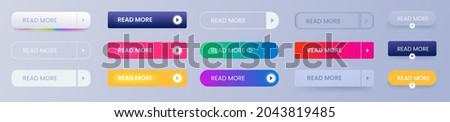 Read more buttons vector set. Rectangle templates for designs. Line and gradient and flat icons. Sign for click.