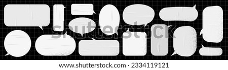 Modern grunge school sticker for collage or note. Speech bubble with realistic texture. Png emotional message. Vector illustration. White wet paper on black grid background