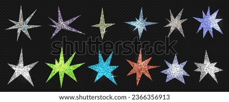 A set of trendy irregular stars. Simple hand drawn shapes with textures. Vector illustration elements