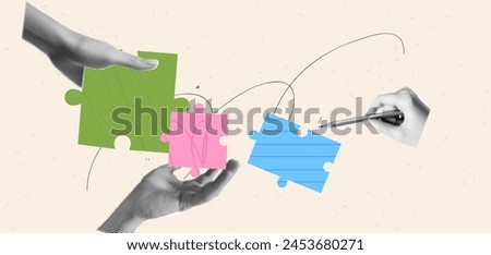 Similar – Image, Stock Photo hand holds a piece of white chalk on the background of an empty black chalk board, presentation concept