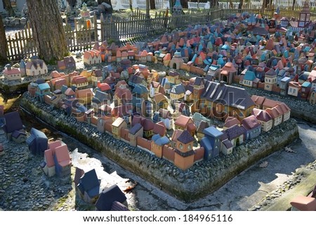 SVETLOGORSK, RUSSIA - APRIL 1, 2014: City in miniature - the medieval layout of Koenigsberg first half of the 16th century from more than five hundred clay houses.