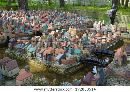 SVETLOGORSK, RUSSIA - MAY 8, 2014: City in miniature - the medieval layout of Koenigsberg first half of the 16th century from more than five hundred clay houses.