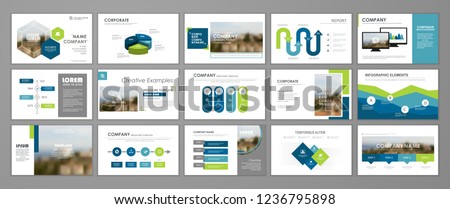 Blue and green abstract presentation slide templates. Infographic elements template  set for web, print, annual report brochure, business flyer leaflet marketing and advertising template. 商業照片 © 
