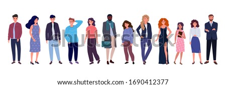 Group of young people of different races and cultures isolated on a white background. Flat cartoon characters set. Vector illustration.