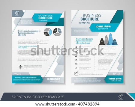 Front and back page brochure flyer design with business icons and infographic elements.