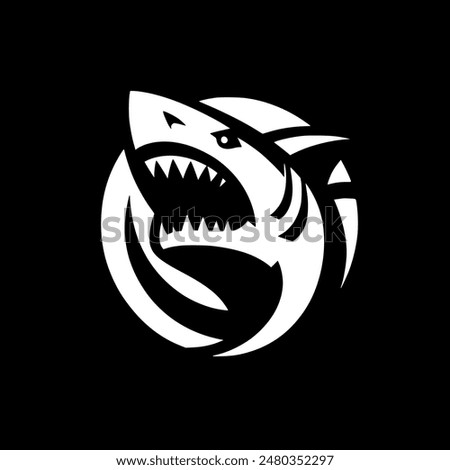 Shark Head Circle Logo Silhouette Black and White