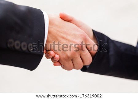 Young businessman shaking hands with his partner