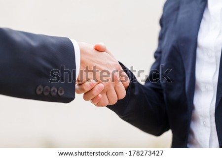 Young businessman shaking hands with his partner