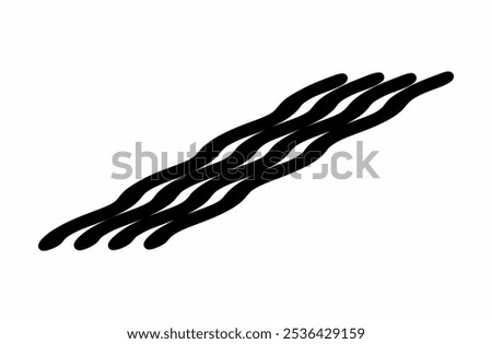 A minimalistic black abstract design consisting of five wavy, parallel lines running diagonally across a white background. The lines appear as bold strokes, creating a flowing, organic pattern.