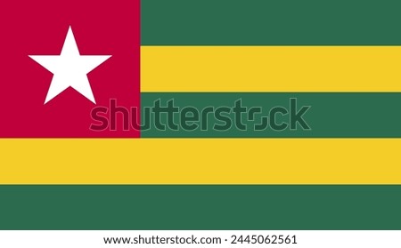 TOGO flag, official colors and proportion correctly. National TOGO flag. Vector illustration. EPS10. Government of TOGO, politics, natural beauty, tourists, 