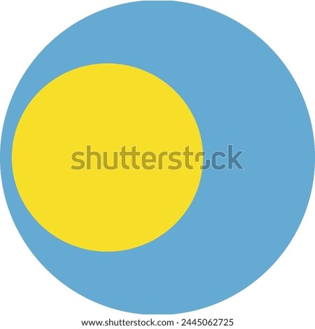 PALAU flag in circle, official colors and proportion correctly. National PALAU flag. Vector illustration. EPS10. Government of PALAU, politics, natural beauty, tourists,