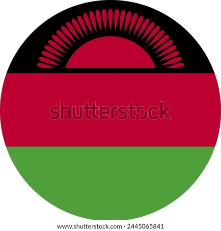 MALAWI flag in circle, official colors and proportion correctly. National MALAWI flag. Vector illustration. EPS10. Government of MALAWI, politics, natural beauty, tourists,
