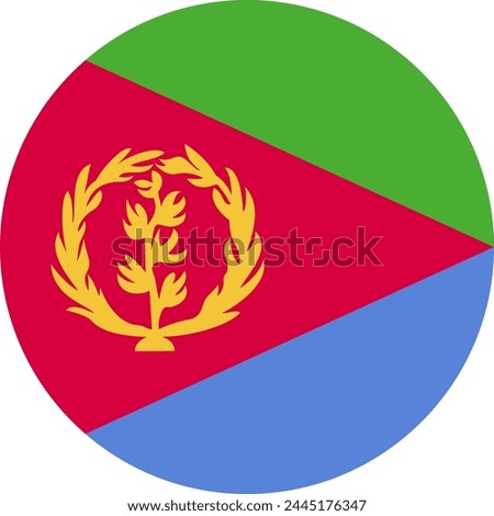 ERITREA flag in circle, official colors and proportion correctly. National ERITREA flag. Vector illustration. EPS10. Government of ERITREA, politics, natural beauty, tourists,