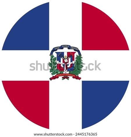 DOMINICAN REPUBLIC flag in circle, official colors and proportion correctly. National DOMINICAN REPUBLIC flag. Vector illustration. EPS10. Government of DOMINICAN REPUBLIC, politics, natural beauty, t