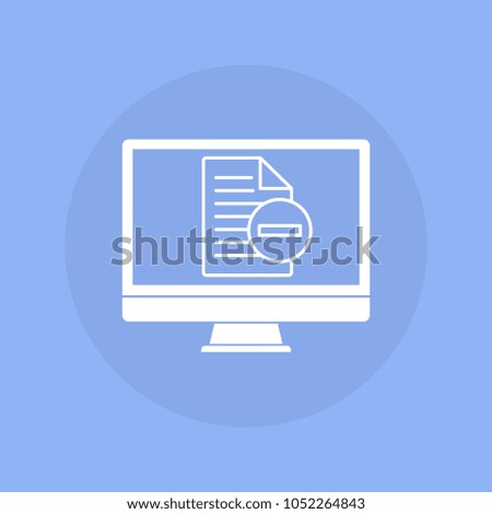  Computer with minus file icon. Vector illustration